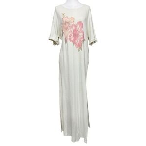 Free People Women's Maxi Dress Floral Cream Pink Waffle Knit Tropical SZ‎ S